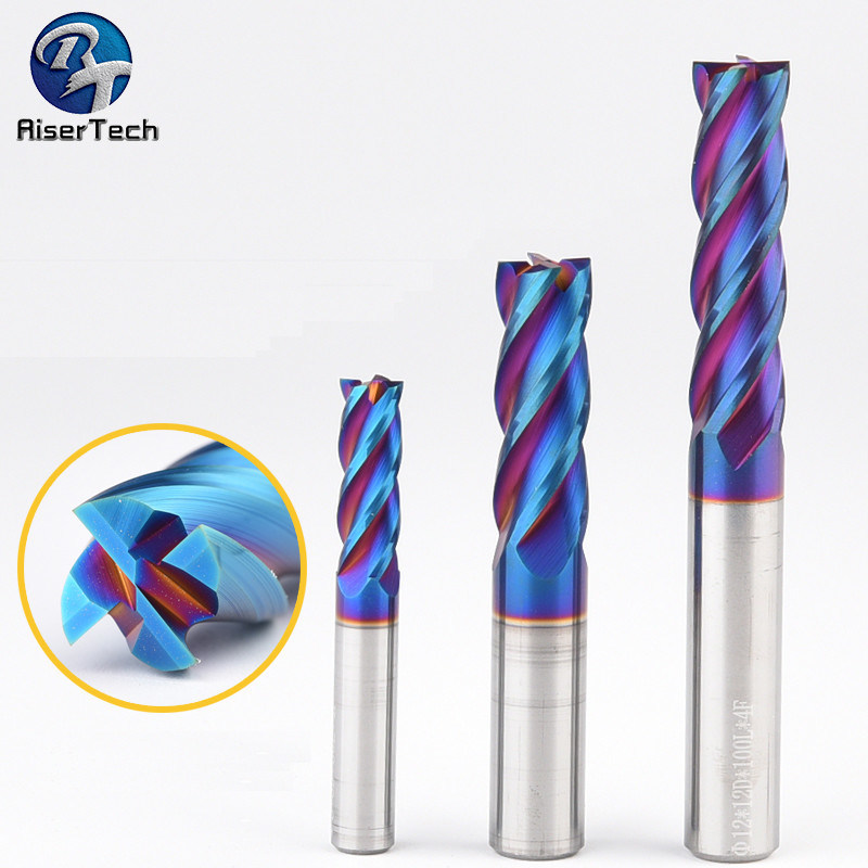 AYCHOLIZ 3/8" Carbide End Mill Bits Set – 4-Flute, AlTiN Coated, HRC55 Micro Grain – For Alloy & Hardened Steels, CNC Milling Cutters